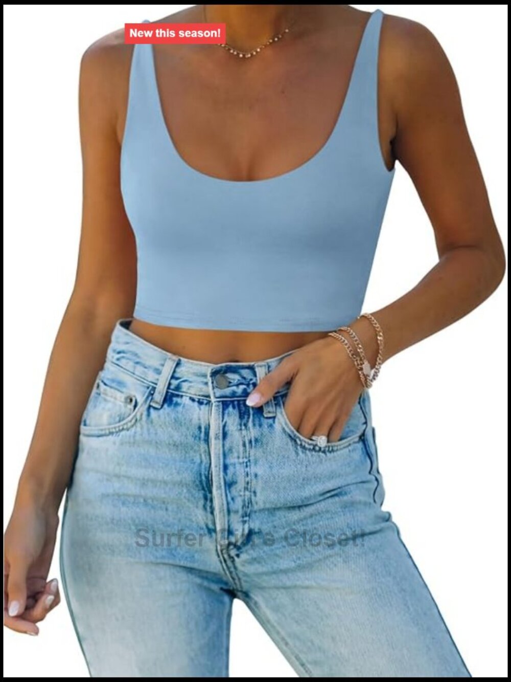 Supportive Double Lined Sleeveless Scoop Neck Crop Tank Top with Adjustable